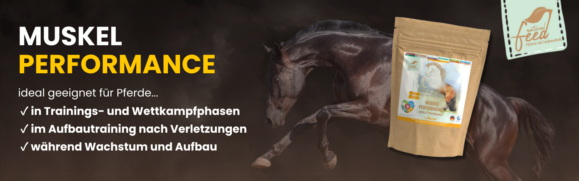 Natural Feed Muskel Performance für Dein Pferd im Training oder nach Verletzungen.